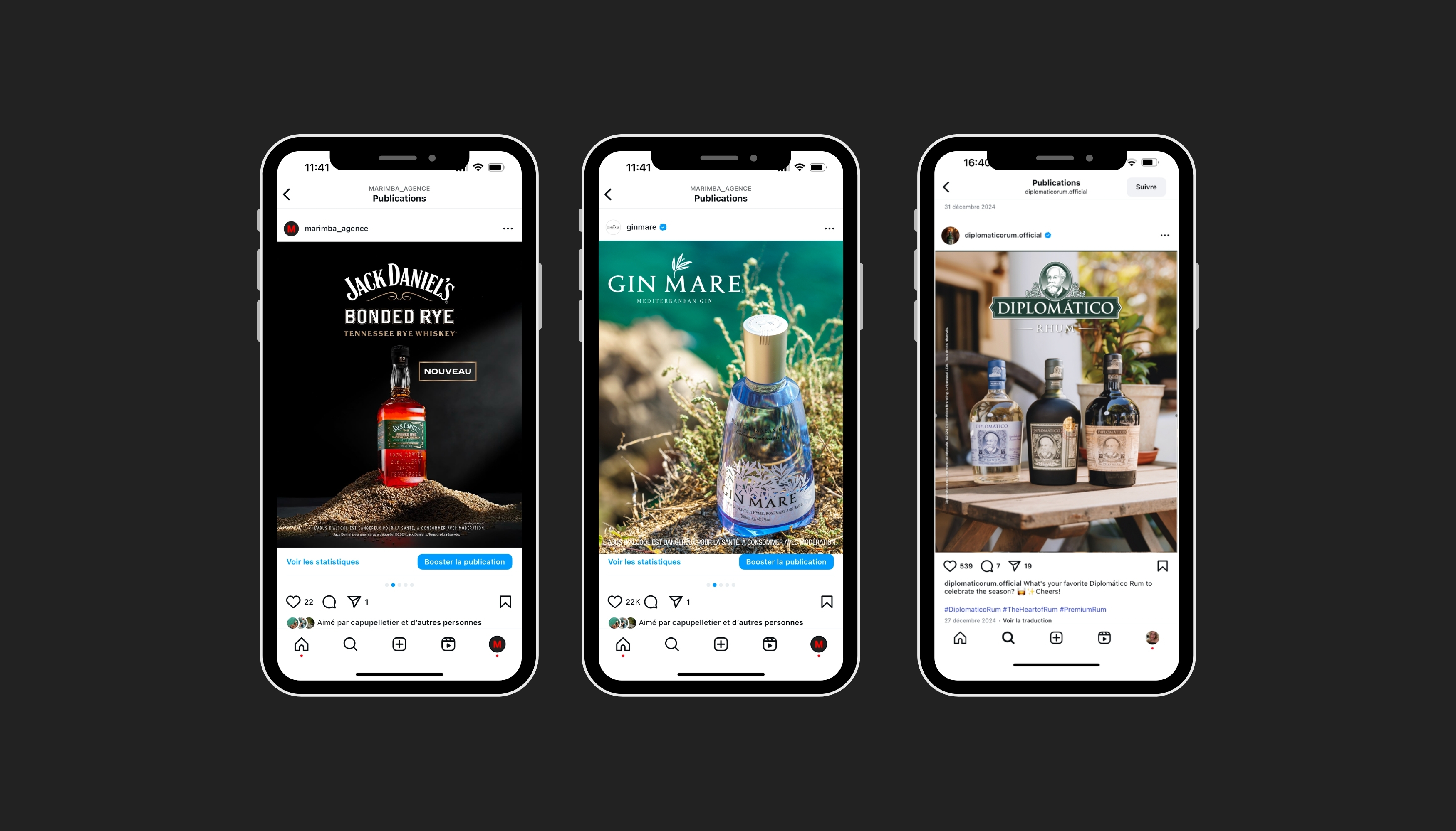 Instagram post Jack Daniel's, Gin Mare, Diplomático